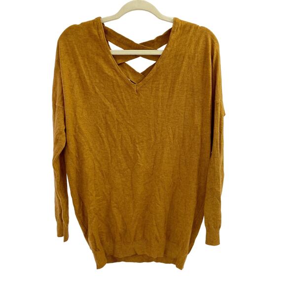Windsor S Brown Oversized Criss Cross Strappy Open Back Soft Knit Vneck Sweater - Picture 3 of 7